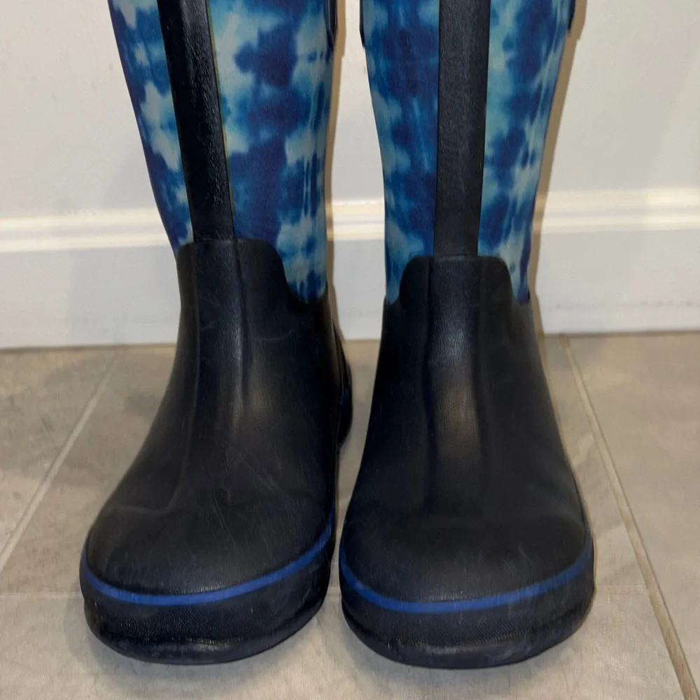 Lands End Kids Waterproof insulated Rain Boots - Blue Tie-Dye Upper 7